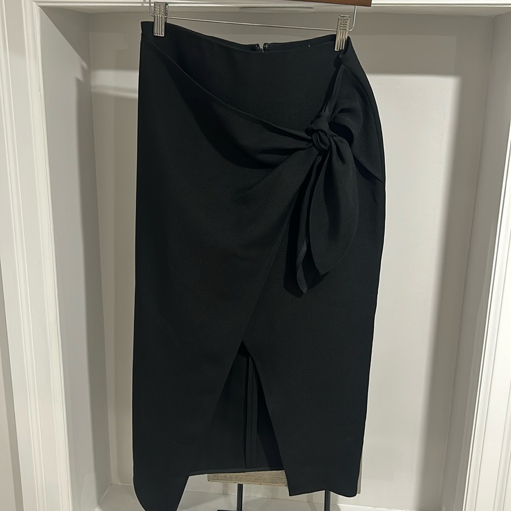 Babaton Black Midi Skirt with Knot Detail